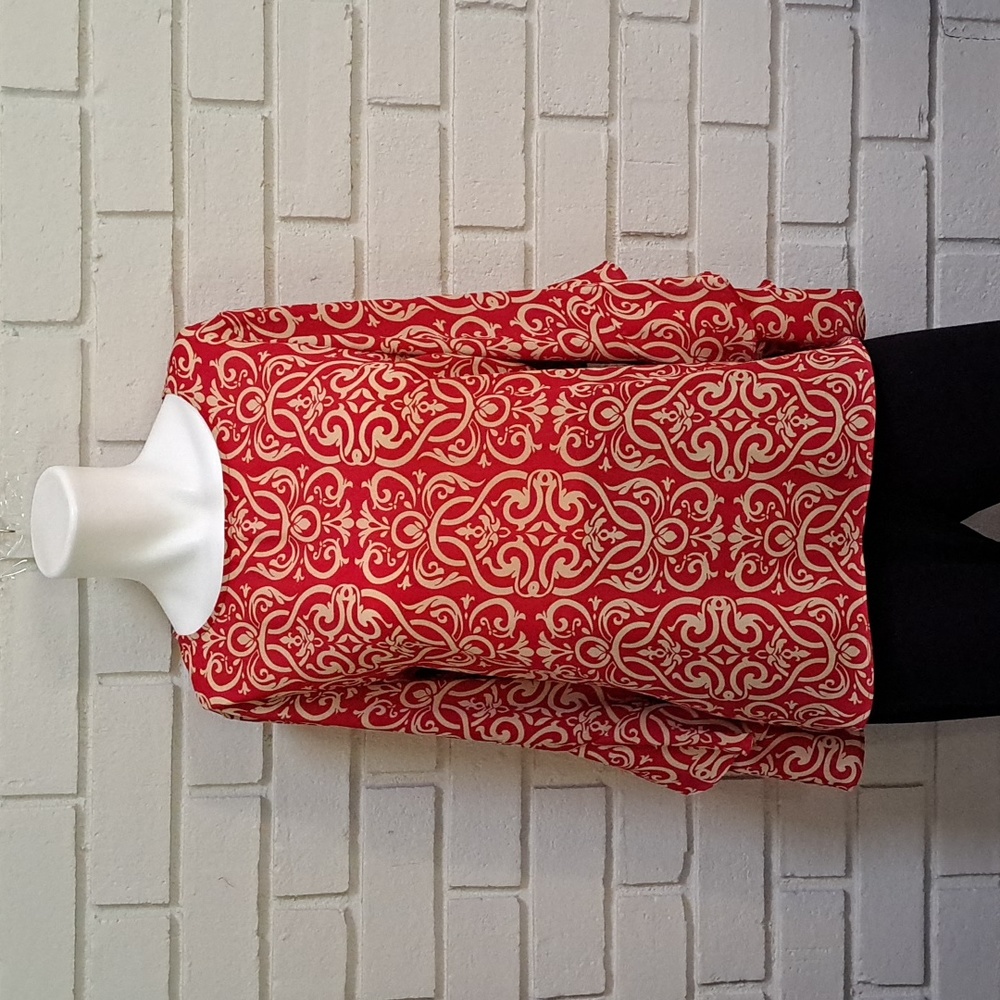 Worthington Red/Tan Paisley Boho Double Bell Sleeve Blouse. Size Small NWT